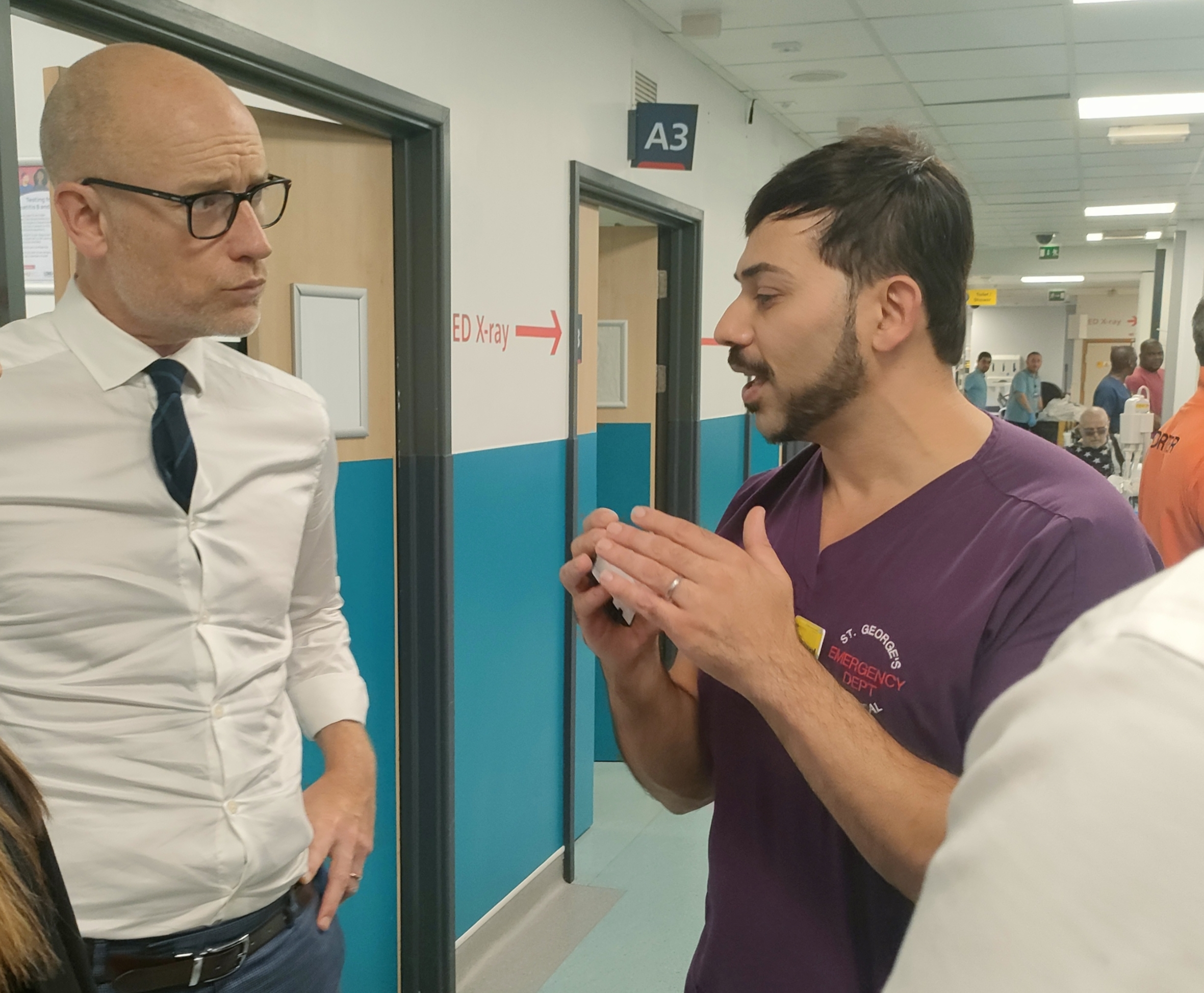 Health Minister Stephen Kinnock with Dr Ahmed Mahdi in the St George's Emergency Department